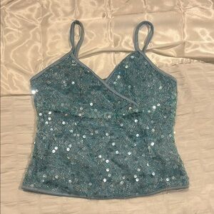 Sequin Embellished Blue Women's Top